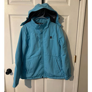 VENUSTAS Women's Heated Ski Jacket Hooded Sky Blue Pockets Size Large